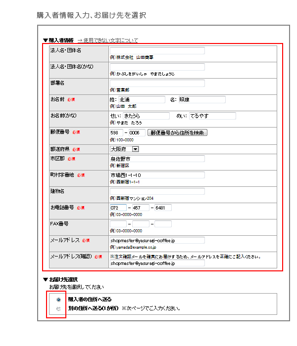 購入者情報の入力~お支払方法の選択